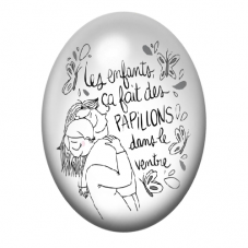 Cabochon en Verre Illustré "Les enfants ça fait des papillons dans le ventre" 13x18, 18x25 ou 30x40mm pour la Création de Bijoux