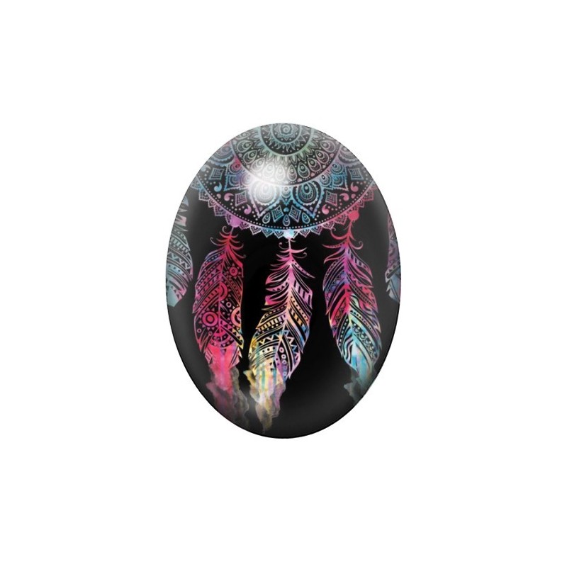Cabochon en Verre Illustré Attrappe-Rêve Plume 13x18, 18x25 ou 30x40mm