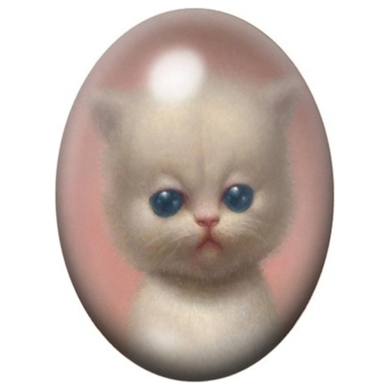 Cabochon en Verre Illustré Chaton Beige aux Yeux Bleus 13x18, 18x25 ou 30x40mm