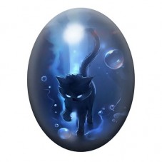 Cabochon en Verre Illustré Chat Bleu dans les Bulles 13x18, 18x25 ou 30x40mm pour la création de bijoux fantaisie - DIY