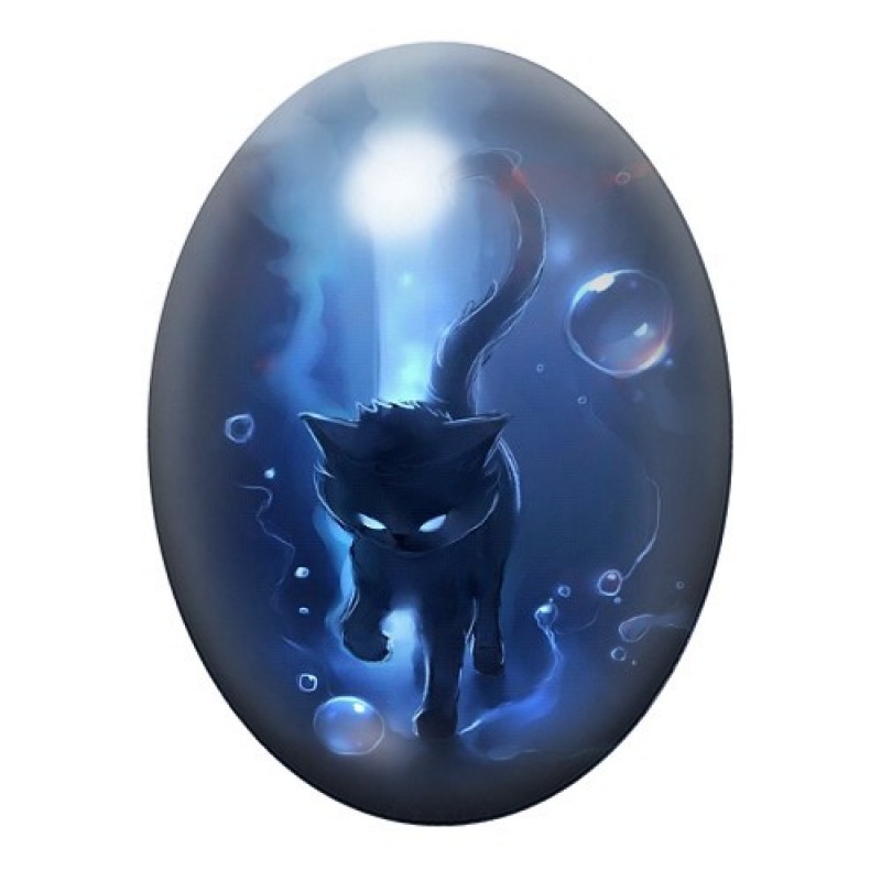 Cabochon en Verre Illustré Chat Bleu dans les Bulles 13x18, 18x25 ou 30x40mm