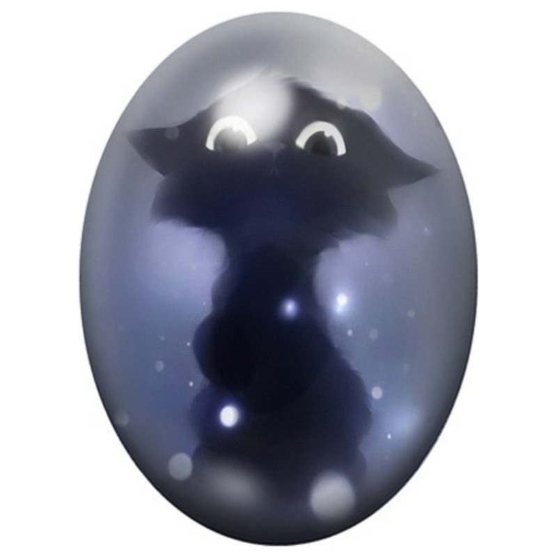 Cabochon en Verre Illustré Chat Noir aux Lumières Bleues 13x18, 18x25 ou 30x40mm