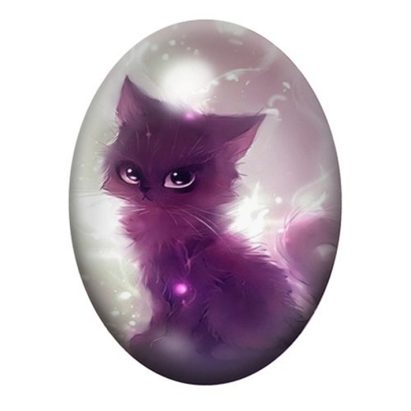 Cabochon en Verre Illustré Chat Gothique 13x18, 18x25 ou 30x40mm