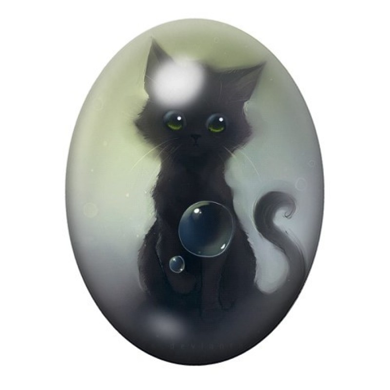 Cabochon en Verre Illustré Chat Noir 13x18, 18x25 ou 30x40mm