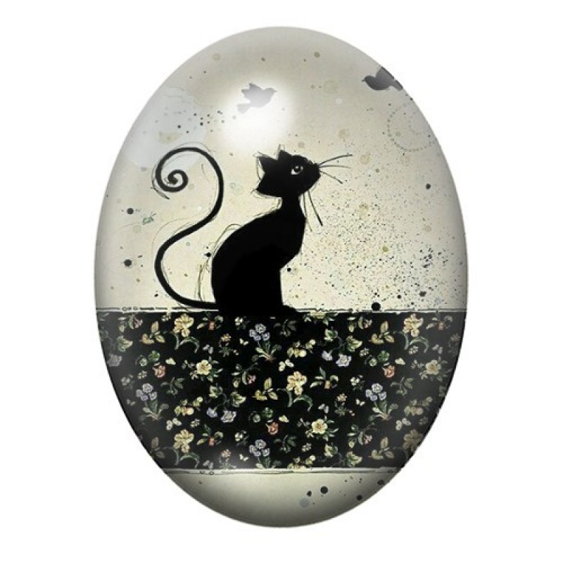 Cabochon en Verre Illustré Chat Noir 13x18, 18x25 ou 30x40mm