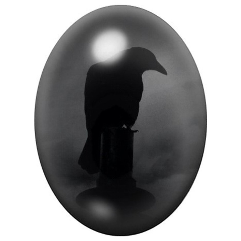 Cabochon en Verre Illustré Corbeau dans la Brume 13x18, 18x25 ou 30x40mm