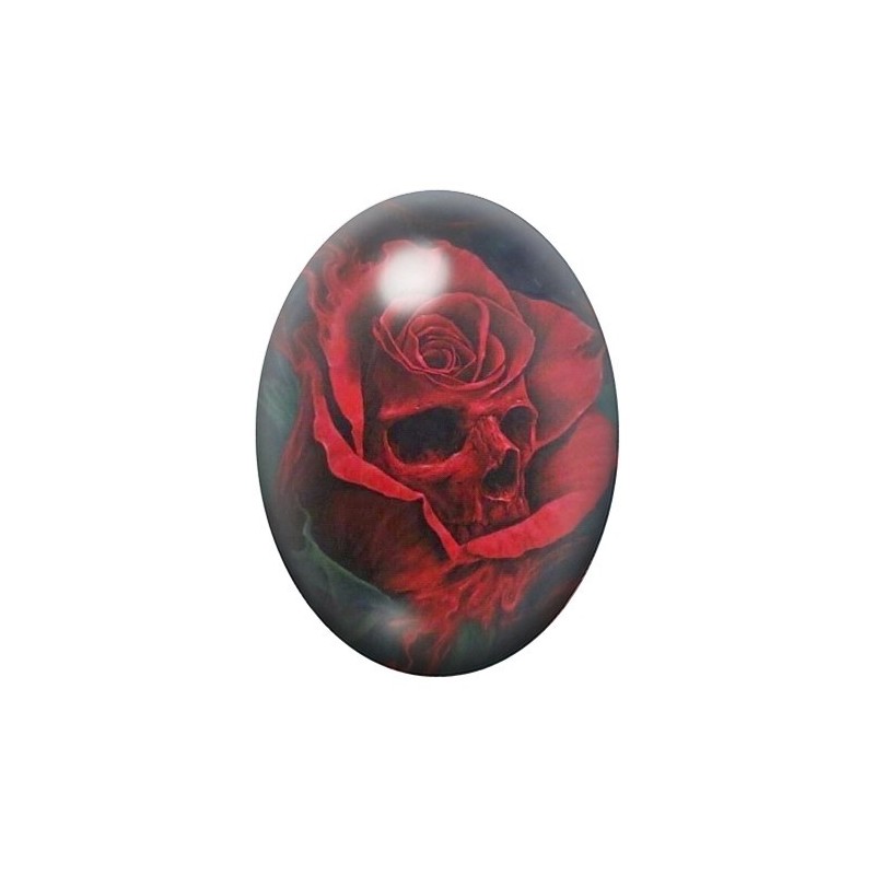 Cabochon en Verre Illustré Crâne Tête de Mort Gothique 13x18, 18x25 ou 30x40mm