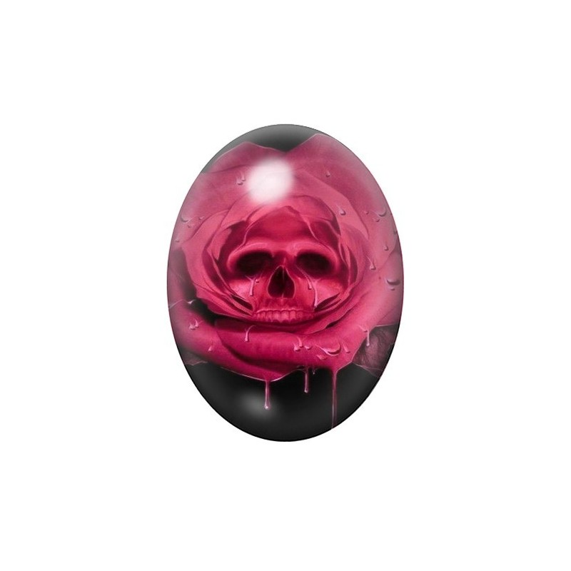 Cabochon en Verre Illustré Crâne Tête de Mort Rose Gothique 13x18, 18x25 ou 30x40mm