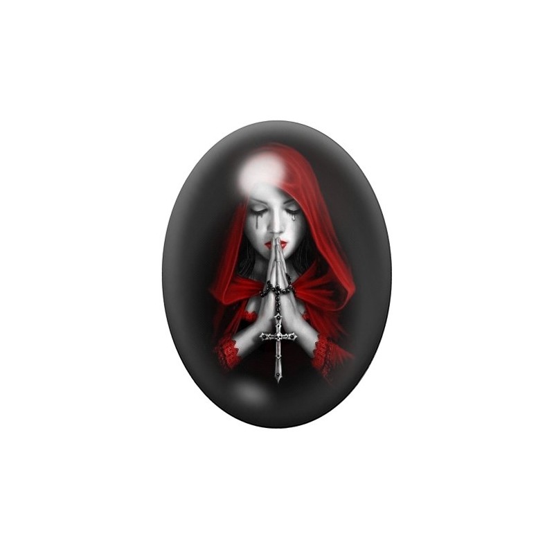 Cabochon en Verre Illustré Vierge Prière Croix Gothique 13x18, 18x25 ou 30x40mm