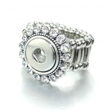 Support Bague Ajustable Argenté et Strass pour Bouton Pression Snap 12mm