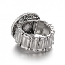 Support Bague Ajustable Argenté et Strass pour Bouton Pression Snap 12mm
