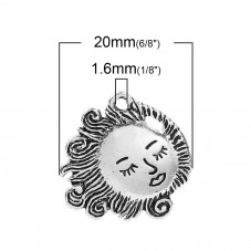 4 Breloques Soleil Chevelure Argenté 22x16mm