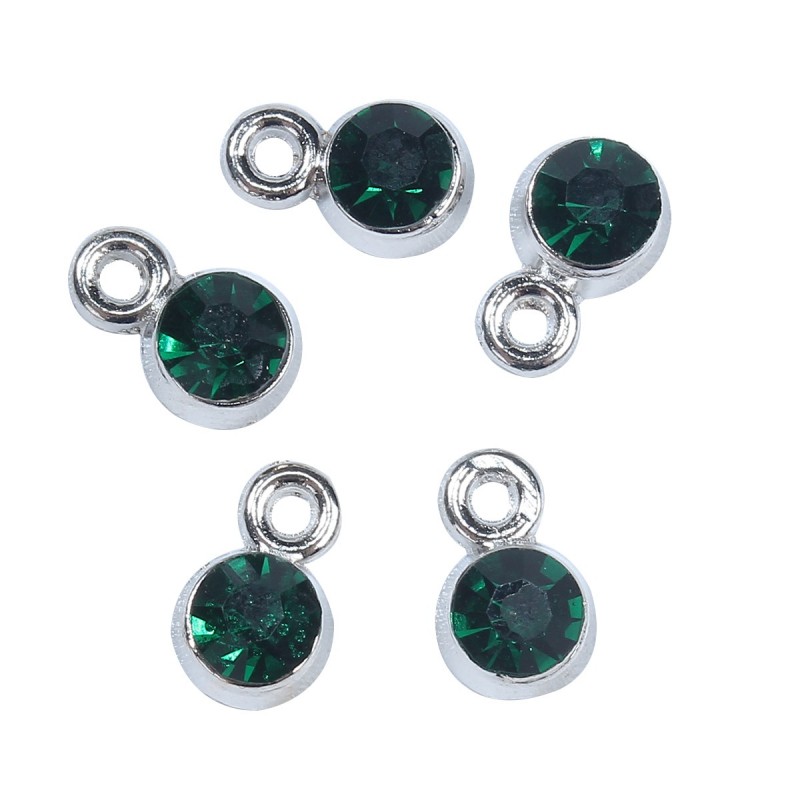 10 Breloques Argentées avec Strass Bleu, Rouge ou Vert 9x6mm