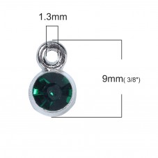 10 Breloques Argentées avec Strass Bleu, Rouge ou Vert 9x6mm