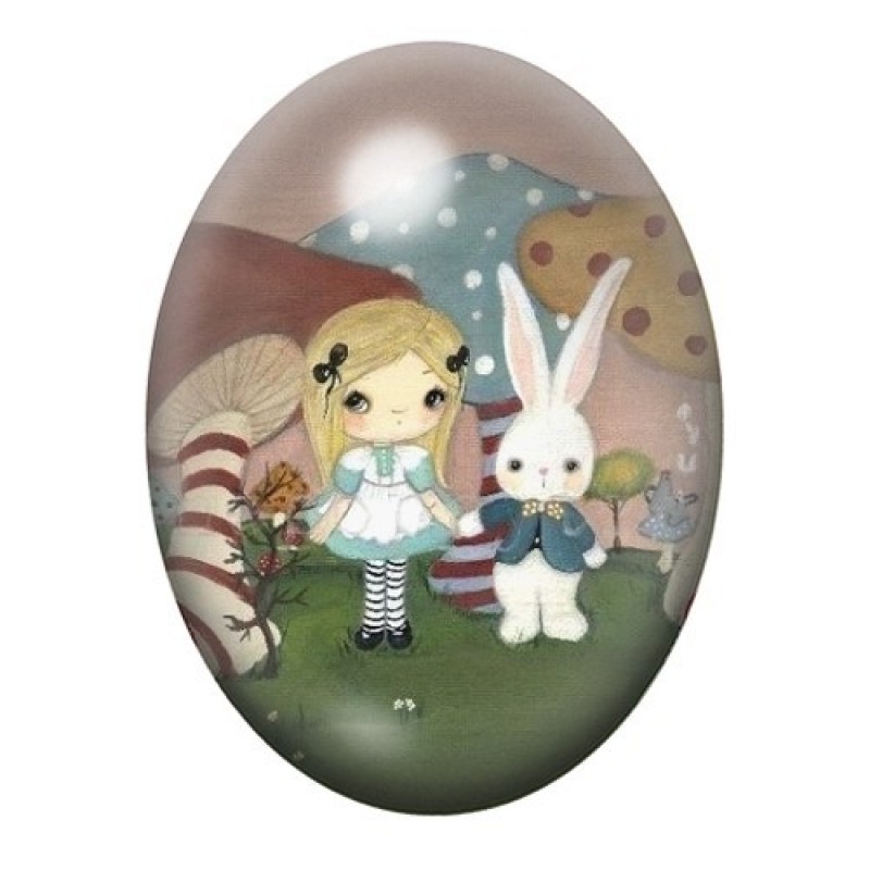 Cabochon en Verre Illustré Alice au Pays des Merveilles 13x18, 18x25 ou 30x40mm