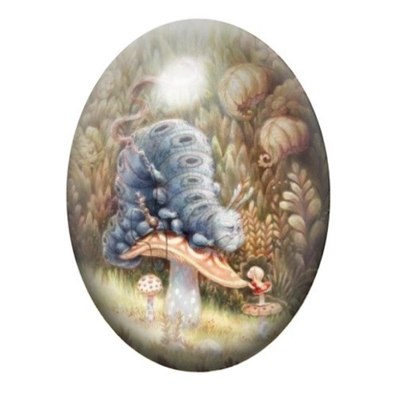 Cabochon en Verre Illustré Chenille Alice au Pays des Merveilles 13x18, 18x25 ou 30x40mm