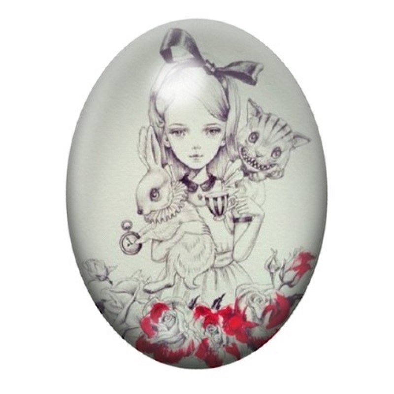 Cabochon en Verre Illustré Alice au Pays des Merveilles 13x18, 18x25 ou 30x40mm