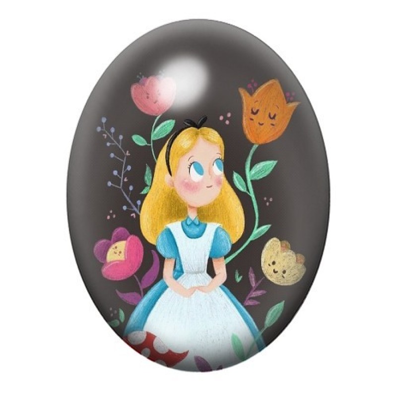 Cabochon en Verre Illustré Alice au Pays des Merveilles 13x18, 18x25 ou 30x40mm