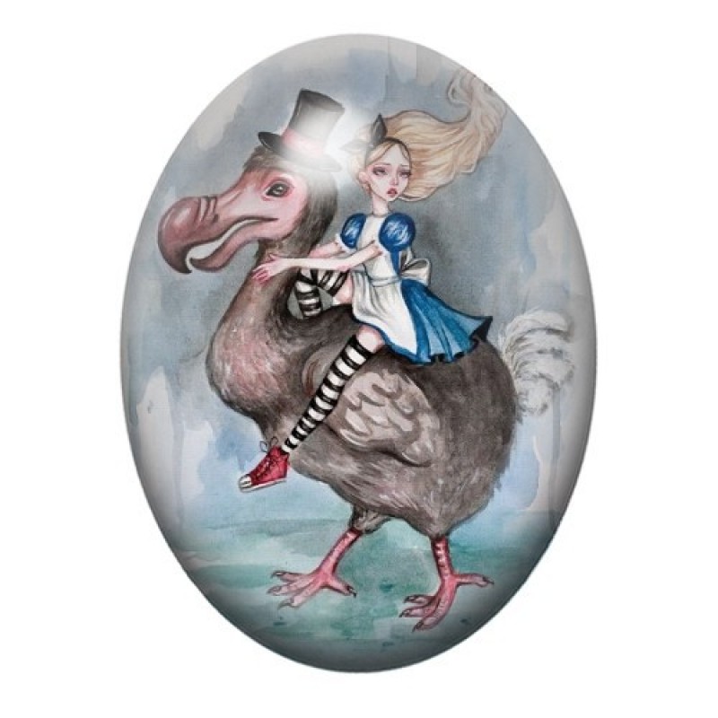 Cabochon en Verre Illustré Alice au Pays des Merveilles 13x18, 18x25 ou 30x40mm