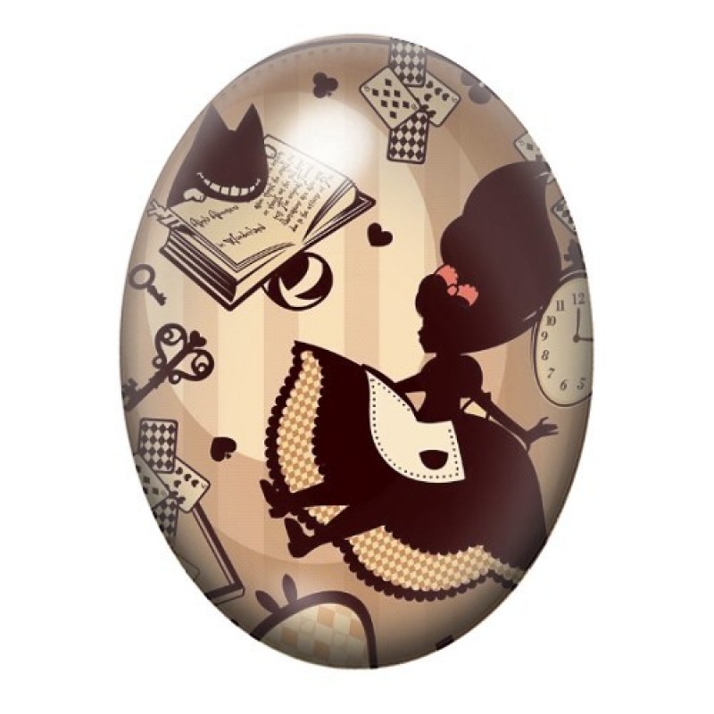 Cabochon en Verre Illustré Alice au Pays des Merveilles 13x18, 18x25 ou 30x40mm