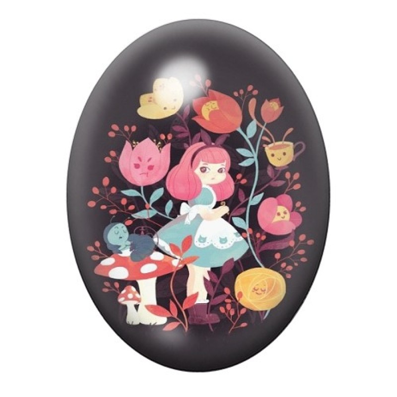 Cabochon en Verre Illustré Alice au Pays des Merveilles 13x18, 18x25 ou 30x40mm