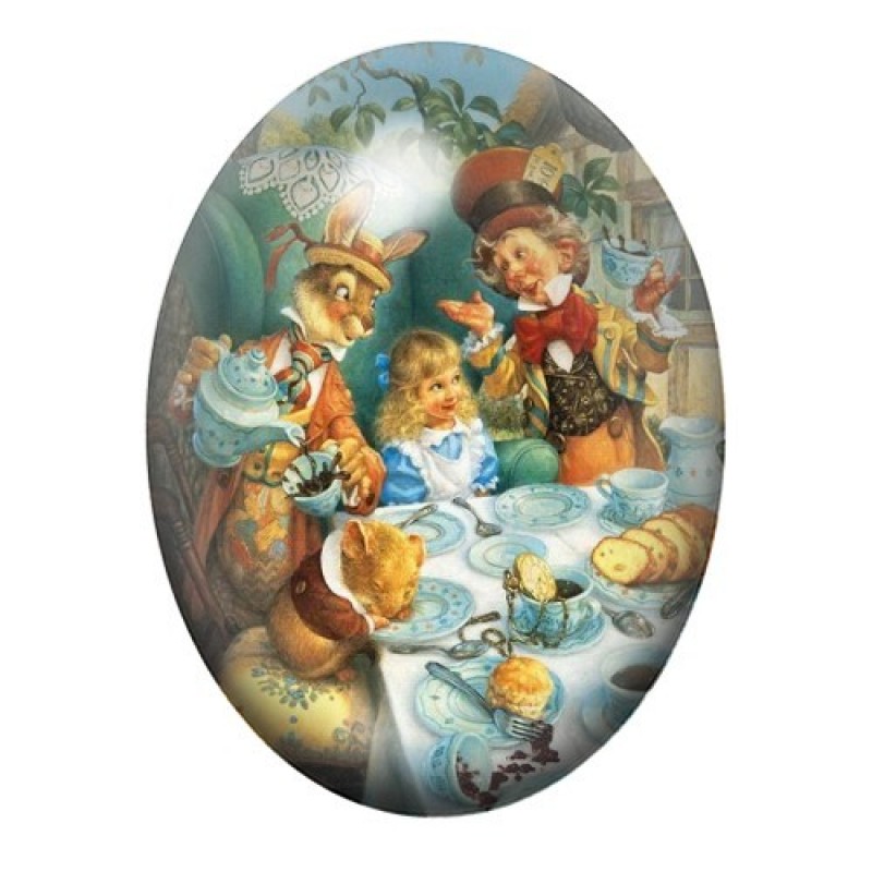 Cabochon en Verre Illustré Alice au Pays des Merveilles 13x18, 18x25 ou 30x40mm