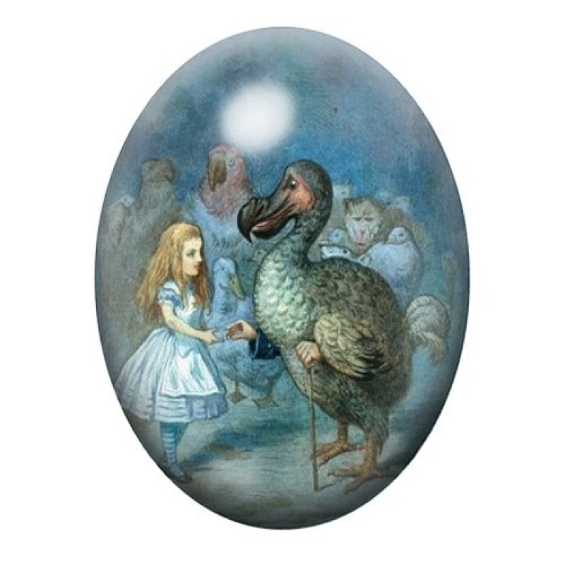 Cabochon en Verre Illustré Dodo Alice au Pays des Merveilles 13x18, 18x25 ou 30x40mm