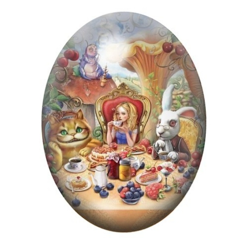 Cabochon en Verre Illustré Alice au Pays des Merveilles 13x18, 18x25 ou 30x40mm