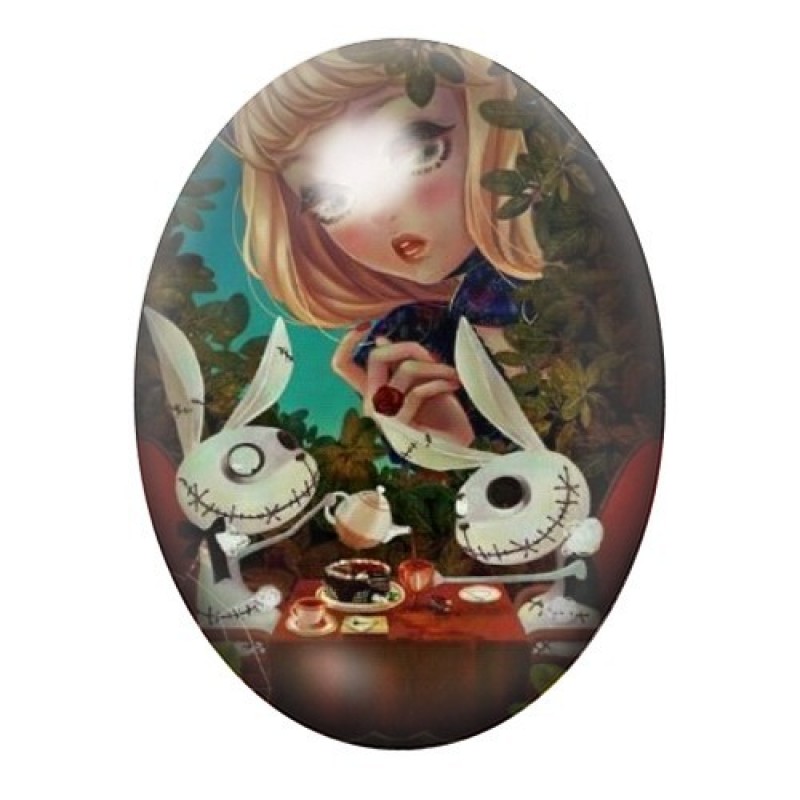 Cabochon en Verre Illustré Alice au Pays des Merveilles 13x18, 18x25 ou 30x40mm