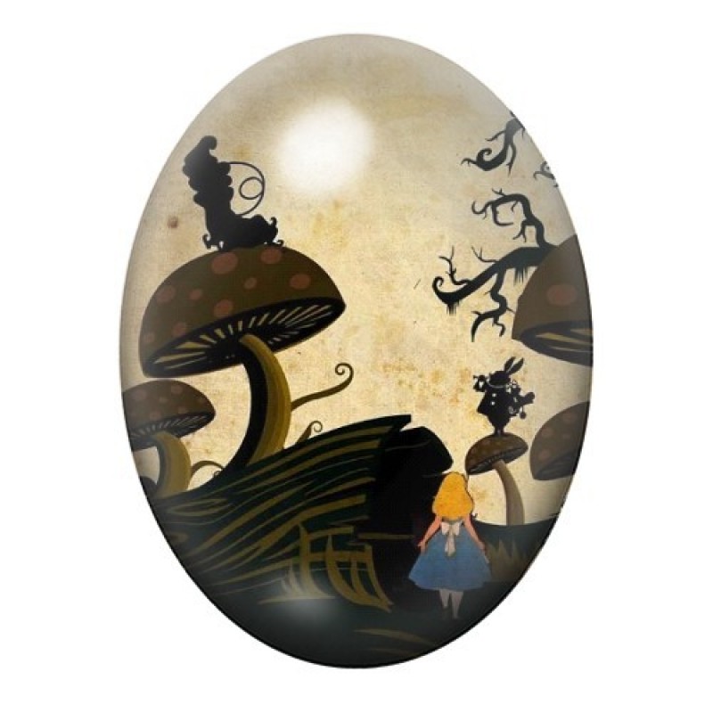 Cabochon en Verre Illustré Alice au Pays des Merveilles 13x18, 18x25 ou 30x40mm