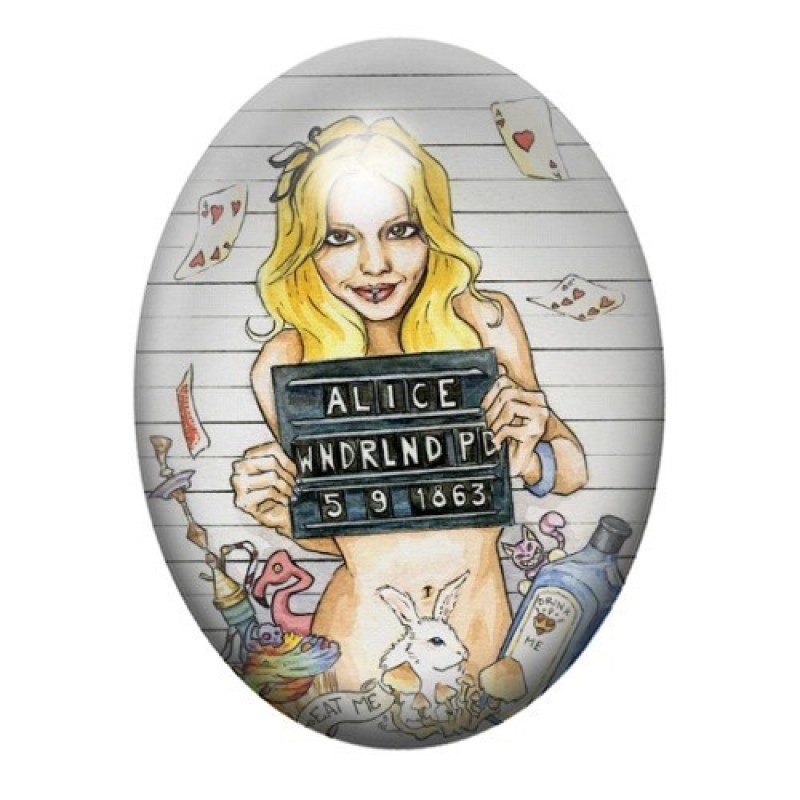 Cabochon en Verre Illustré Alice au Pays des Merveilles 13x18, 18x25 ou 30x40mm