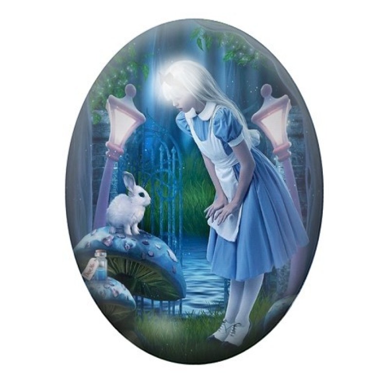 Cabochon en Verre Illustré Alice au Pays des Merveilles 13x18, 18x25 ou 30x40mm