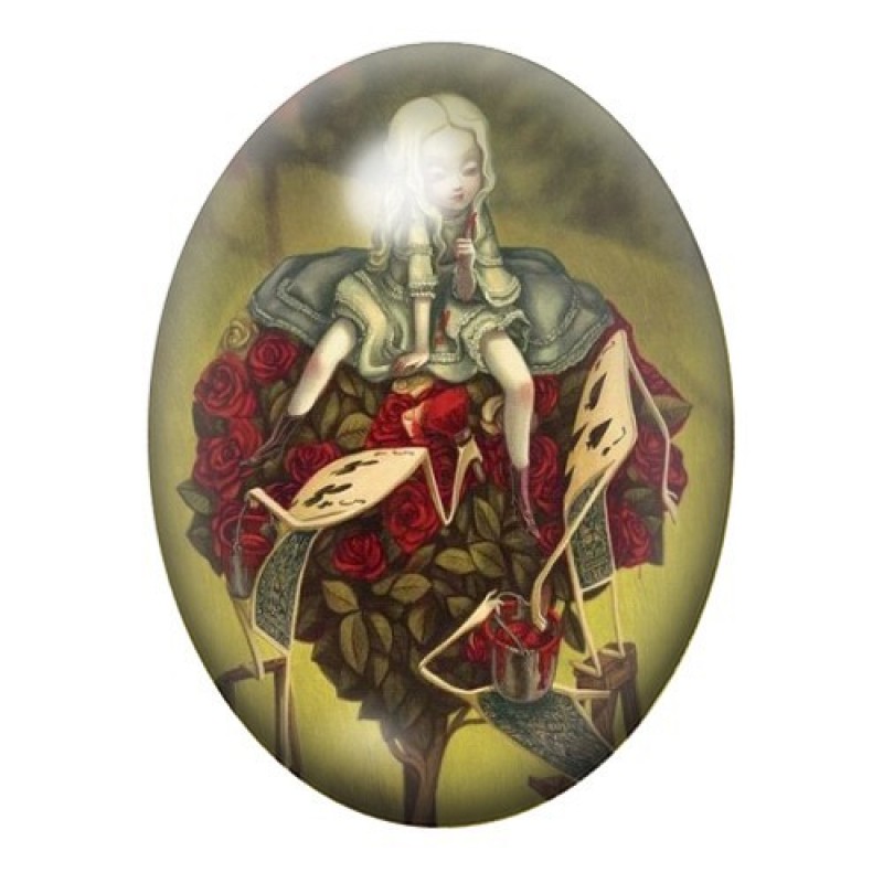 Cabochon en Verre Illustré Alice au Pays des Merveilles 13x18, 18x25 ou 30x40mm
