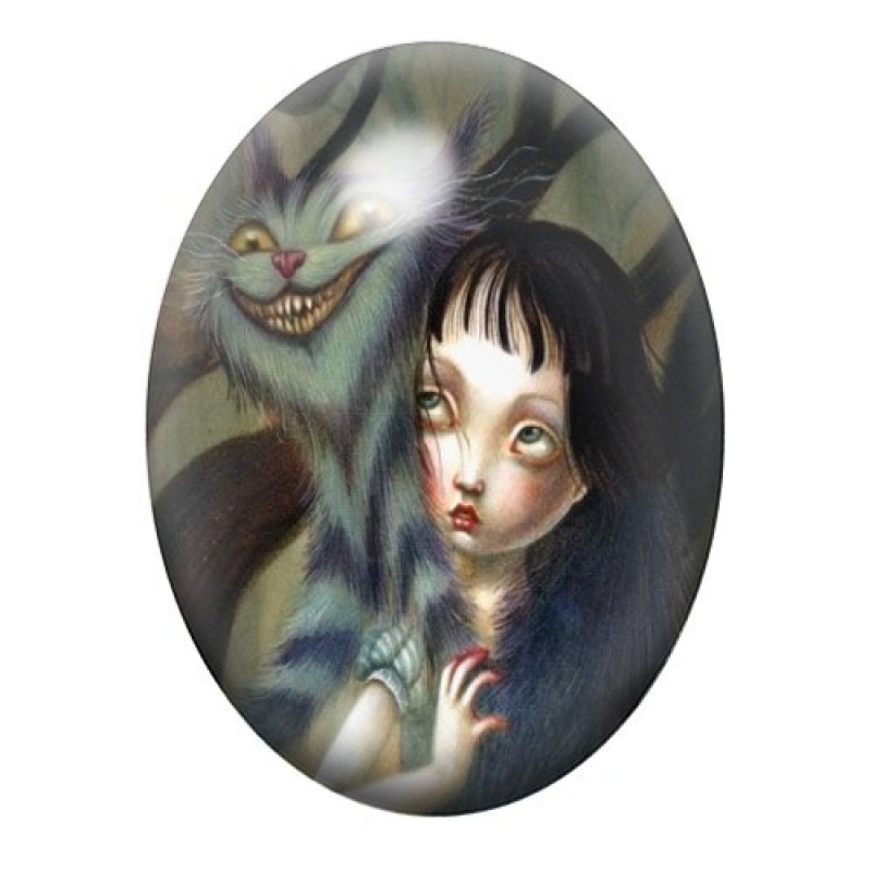 Cabochon en Verre Illustré Alice au Pays des Merveilles 13x18, 18x25 ou 30x40mm