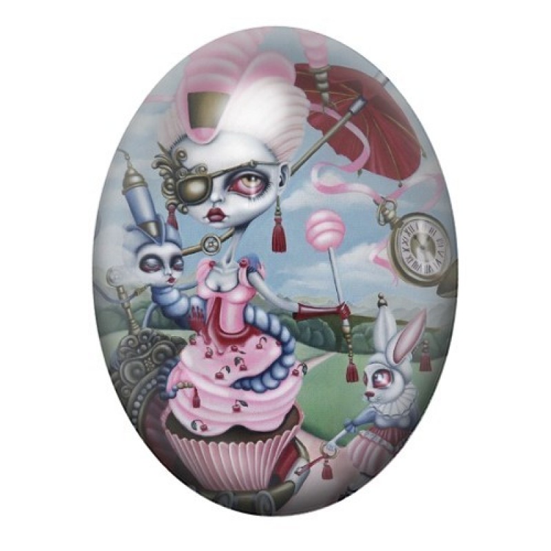 Cabochon en Verre Illustré Alice au Pays des Merveilles Gothique 13x18, 18x25 ou 30x40mm