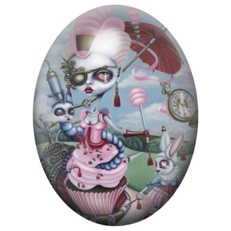Cabochon en Verre Illustré Chapelier Fou aux Tasses de Thé 13x18, 18x25 ou 30x40mm