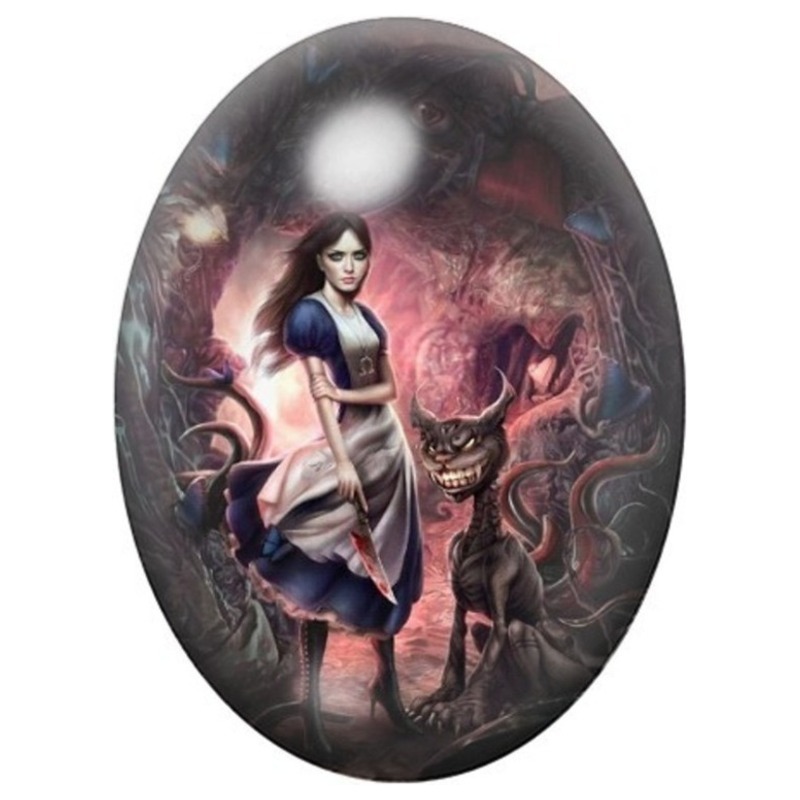 Cabochon en Verre Illustré Alice Gothique dans la Forêt 13x18, 18x25 ou 30x40mm