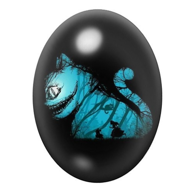 Cabochon en Verre Illustré Chat du Cheshire Alice 13x18, 18x25 ou 30x40mm