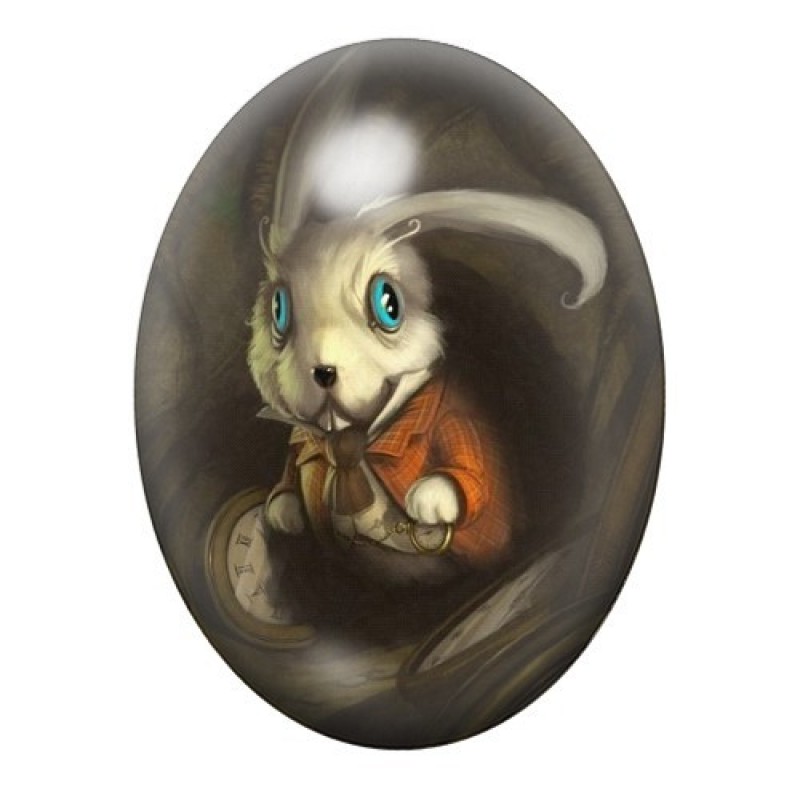 Cabochon en Verre Illustré Lapin Blanc Alice au Pays des Merveilles 13x18, 18x25 ou 30x40mm