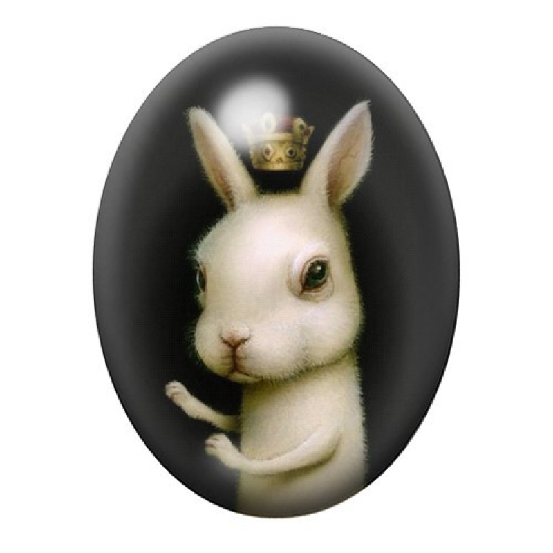 Cabochon en Verre Illustré Lapin Blanc Alice au Pays des Merveilles 13x18, 18x25 ou 30x40mm