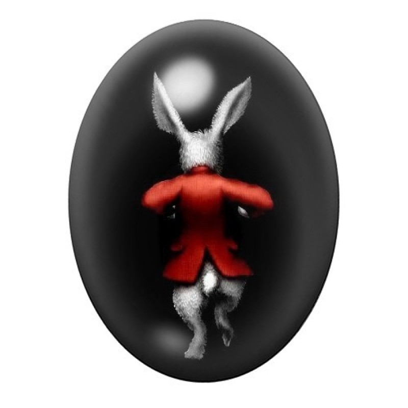 Cabochon en Verre Illustré Lapin Blanc Alice au Pays des Merveilles 13x18, 18x25 ou 30x40mm