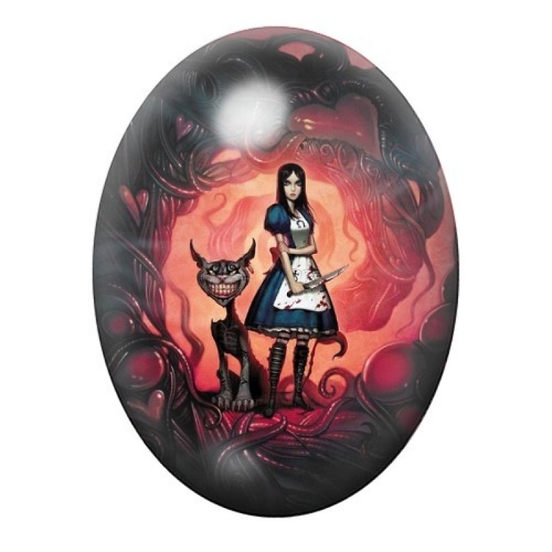 Cabochon en Verre Illustré Alice au Pays des Merveilles Gothique 13x18, 18x25 ou 30x40mm