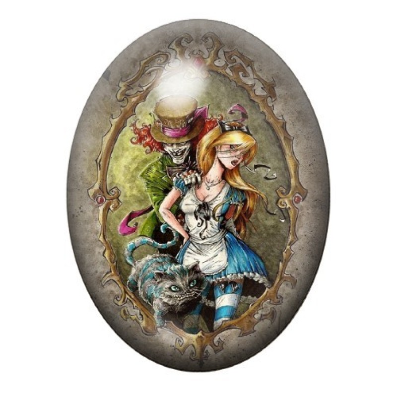 Cabochon en Verre Illustré Alice au Pays des Merveilles Gothique 13x18, 18x25 ou 30x40mm
