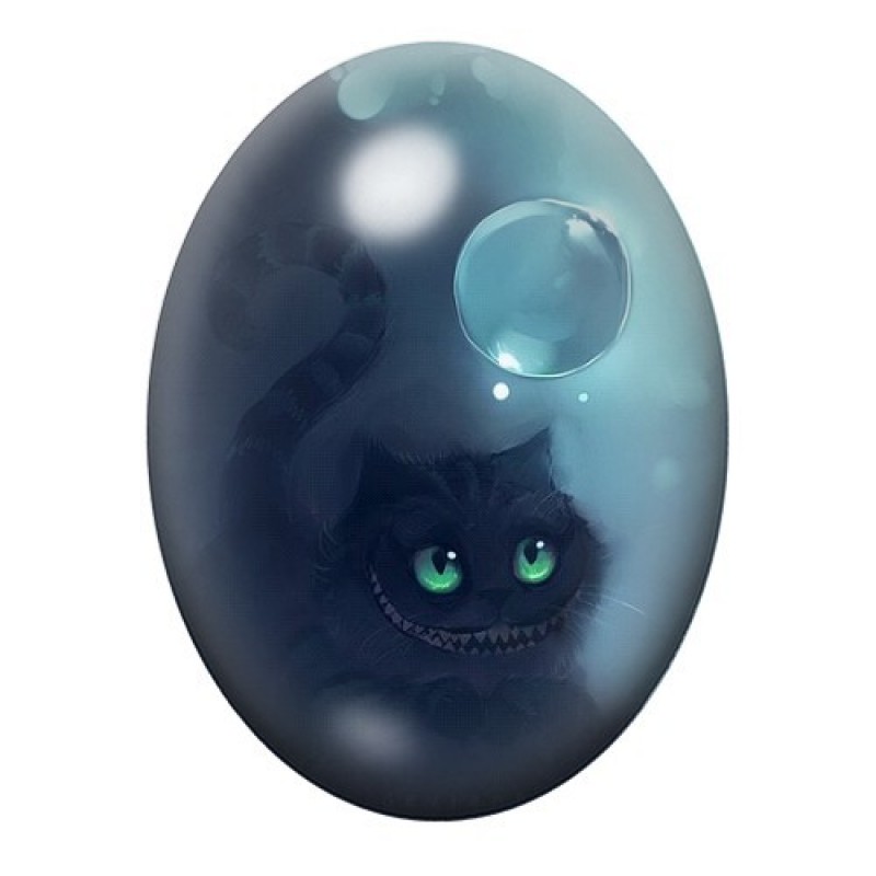 Cabochon en Verre Illustré Chat du Cheshire Alice Gothique 13x18, 18x25 ou 30x40mm