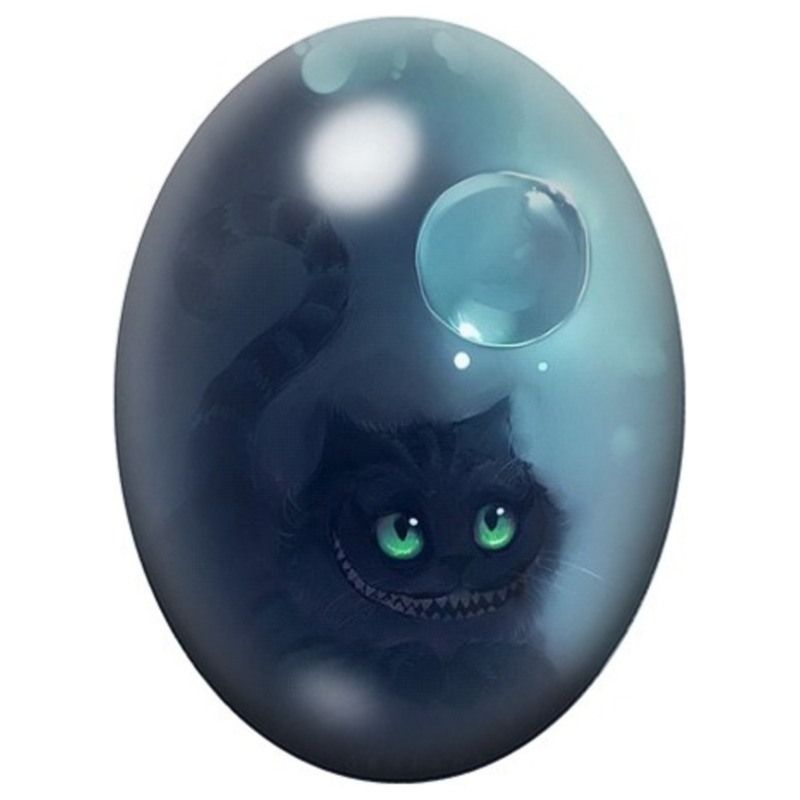 Cabochon en Verre Illustré Chat du Cheshire sous la Lune 13x18, 18x25 ou 30x40mm