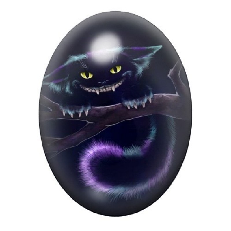 Cabochon en Verre Illustré Chat du Cheshire Alice Gothique 13x18, 18x25 ou 30x40mm