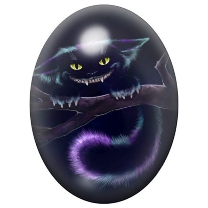 Cabochon en Verre Illustré Chat du Cheshire Violet 13x18, 18x25 ou 30x40mm