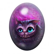 Cabochon en Verre Illustré Chat du Cheshire Rose et Violet 13x18, 18x25 ou 30x40mm pour la création de bijoux fantaisie - DIY