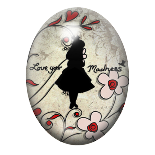 Cabochon en Verre Illustré Alice au Pays des Merveilles 13x18, 18x25 ou 30x40mm