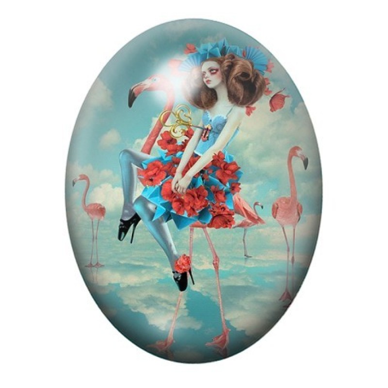 Cabochon en Verre Illustré Alice au Pays des Merveilles 13x18, 18x25 ou 30x40mm